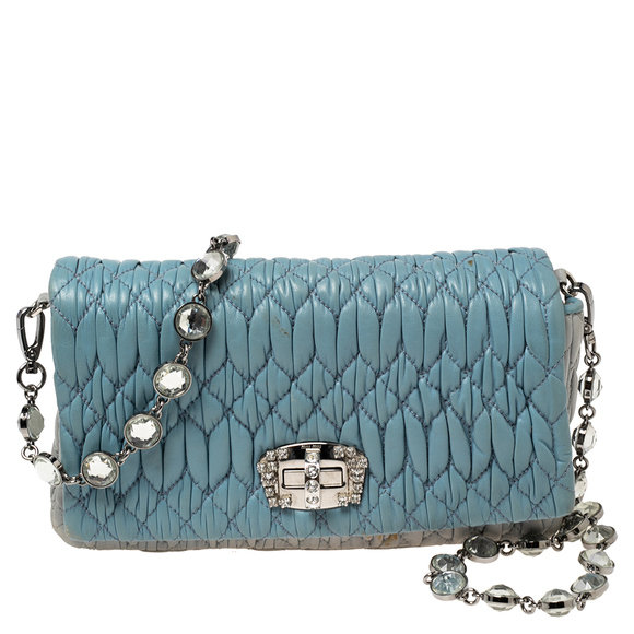Miu Miu Bags Miu Miu Blue Leather Matelasse Nappa Iconic Crystal